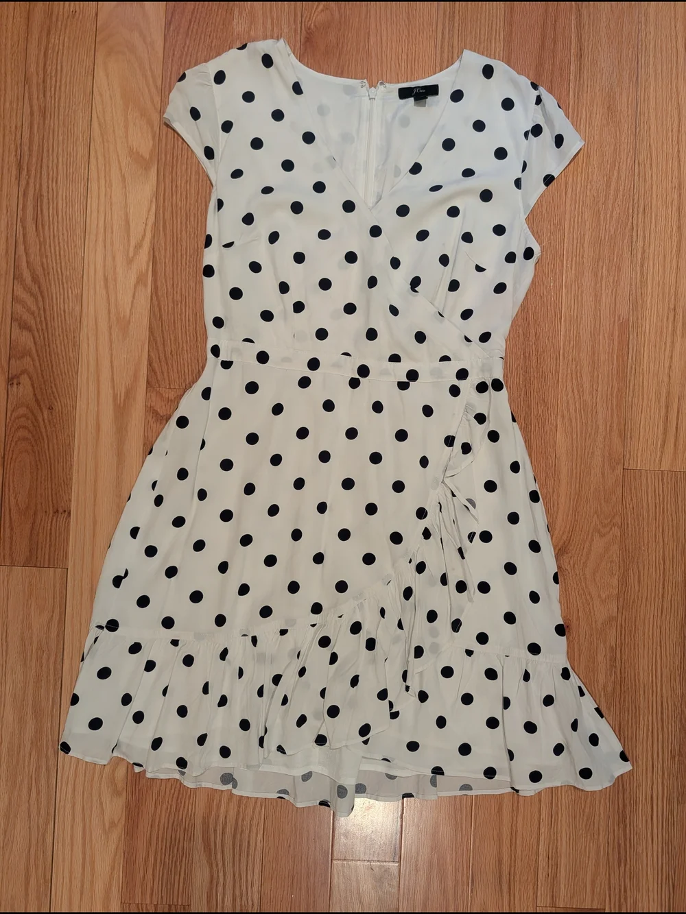 J. Crew White Midi Dress with Black Polka Dots
